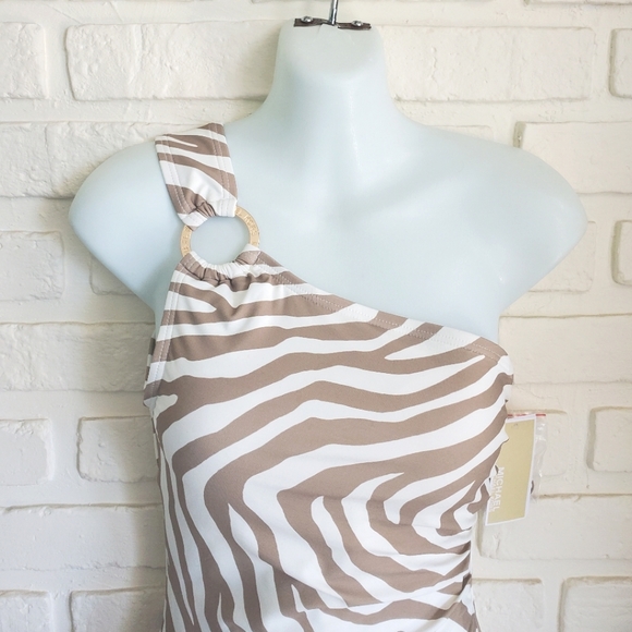 Michael Kors White Zebra One Shoulder One Piece Swimsuit Bathing suit NWT Size 8 - Picture 4 of 8